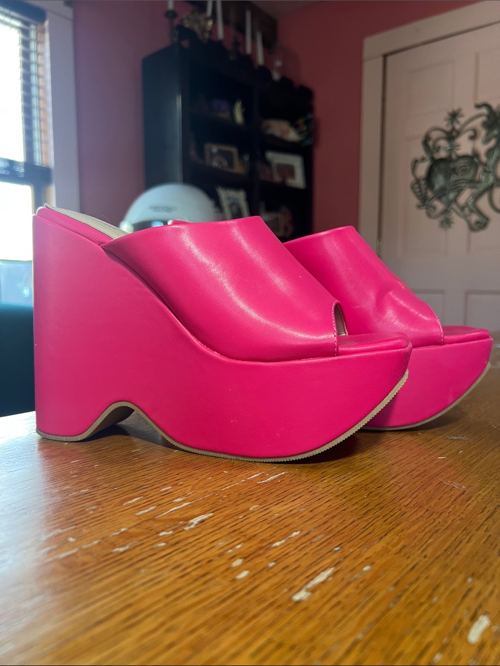 Hot Pink Platform Wedge Slide Sandals - Women